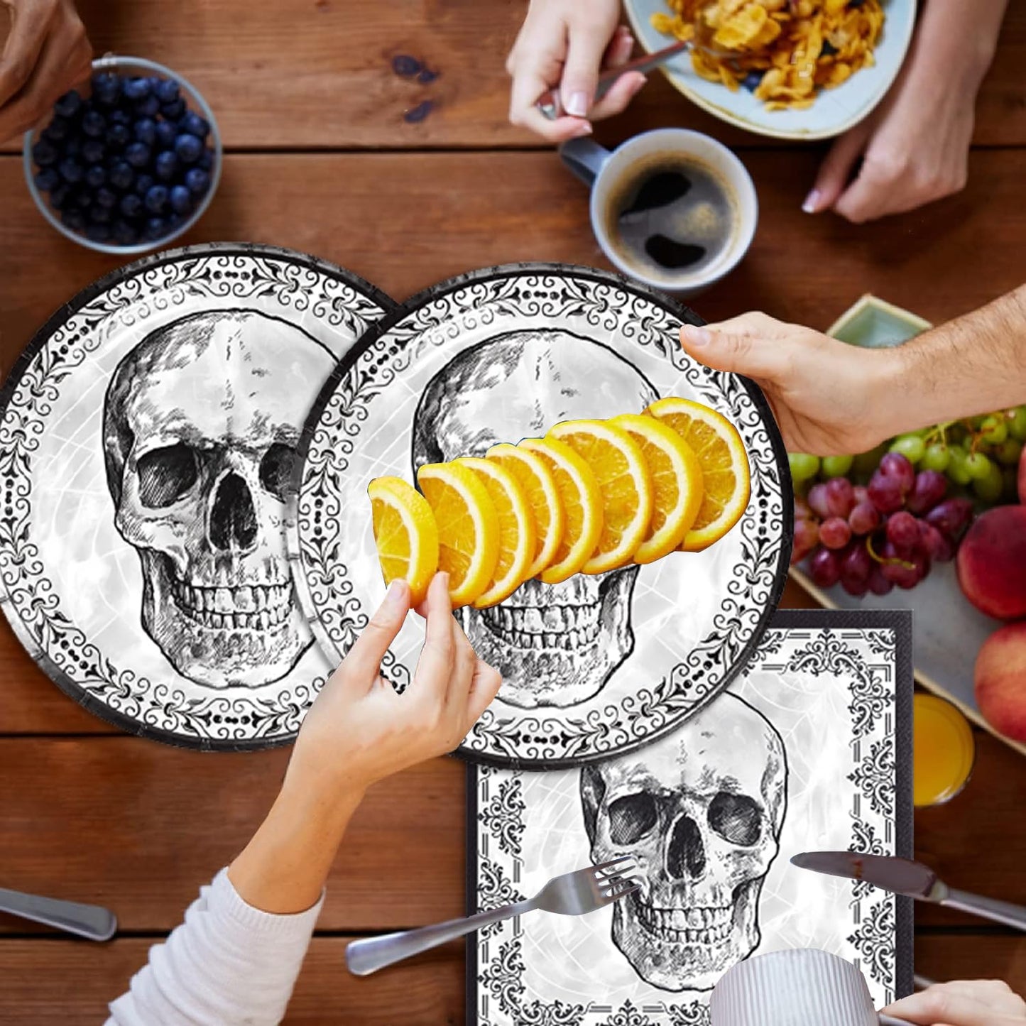 40Pcs Skull Party Supplies 20 Plates + 20 Napkin Halloween Birthday Party Decorations (Halloween Skull)