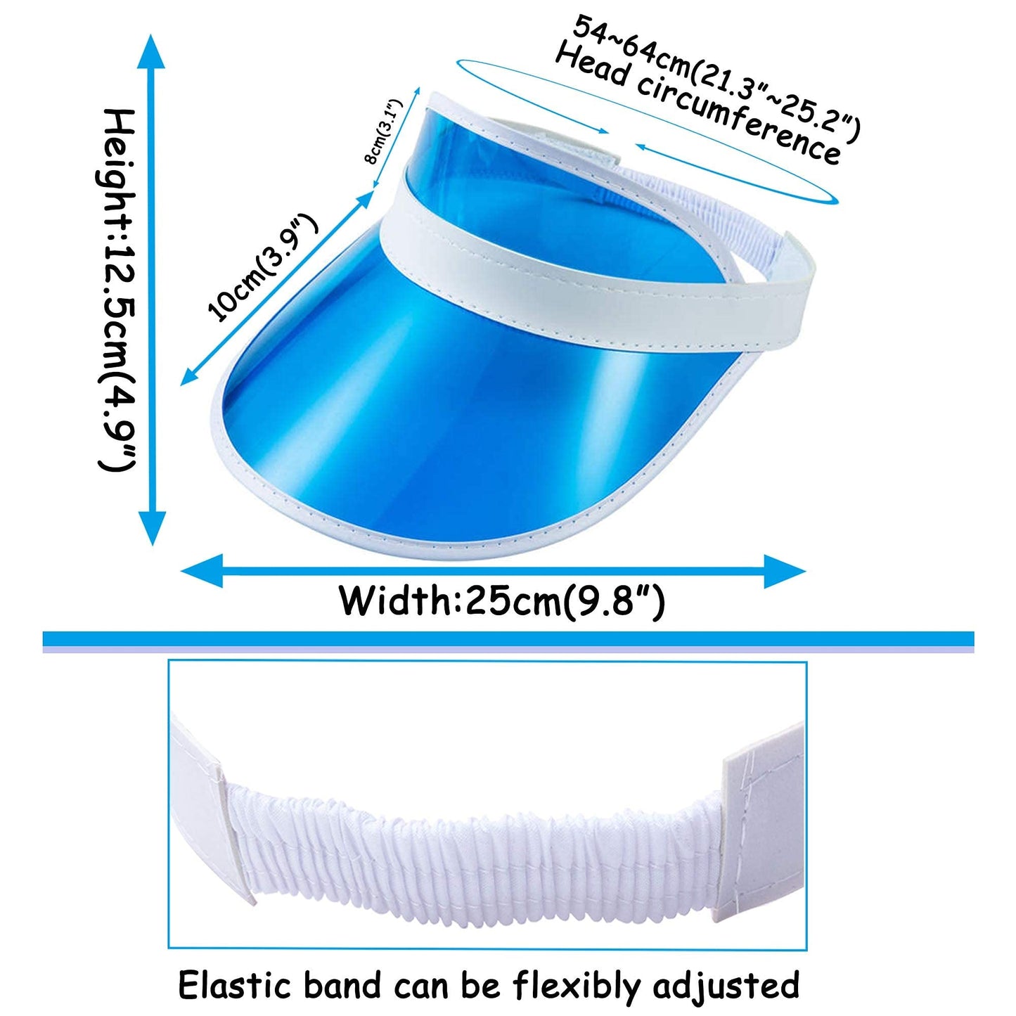 5 Pack Sun Visors Women Hat UV Protection Unisex Retro Candy Color Clear Cap Sports Outdoor Transparent Golf Party Beach (Blue)