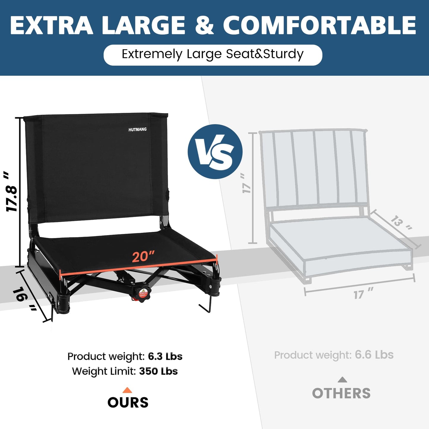 Wide Stadium Seats for Bleachers,Comfty Stadium Seats with Back Support,Folding Stadium Chairs for Adults with Carry Bag,Bleacher Seats with Backs and Cushion Support for All Sporting Events,2 Pack