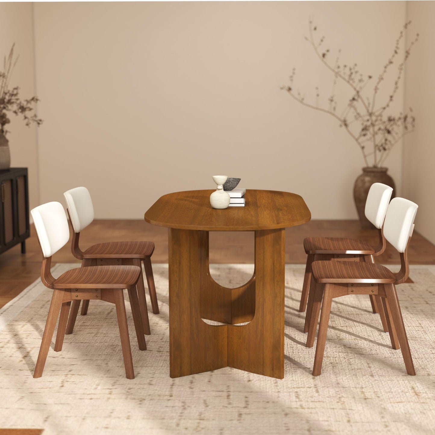 63 Inch Oval Dining Table for 4-6 People, Wooden Dining Room Table with Heavy Duty Legs, Mid Century Modern Dinner Table Kitchen Tables for Dining Room, Easy Clean(Walnut)