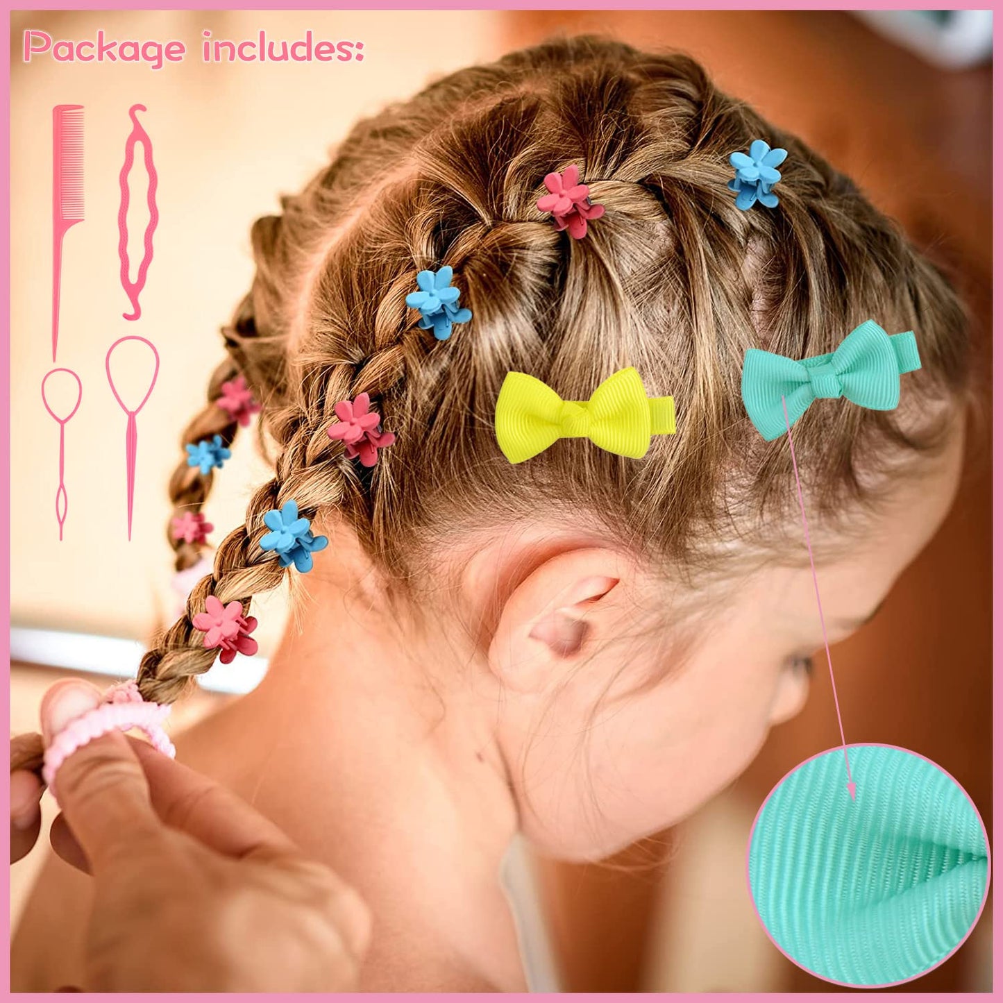 1125Pcs Girls Hair Accessory Set - Mini Seamless Cotton Hair Ties, Multicolor Finger Bands, Colorful Small Rubber Elastics, Butterfly Hair Clips, Ponytail Holders for Toddlers