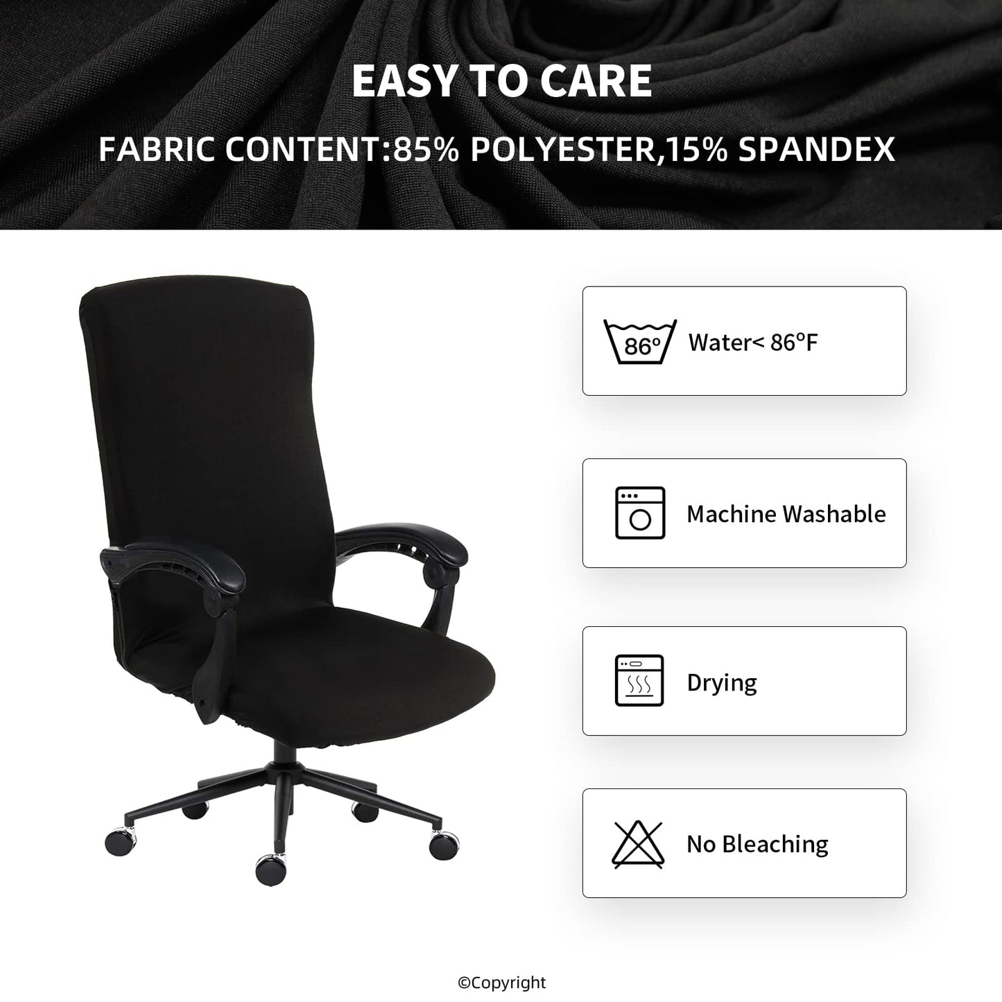 Water Resistant Stretch Computer Office Chair Cover with Durable Zipper Universal Washable Removable Spandex Rotating Boss Chair Slipcovers Anti-dust Soft Desk Chair Seat Protector for Dogs Cats Pets