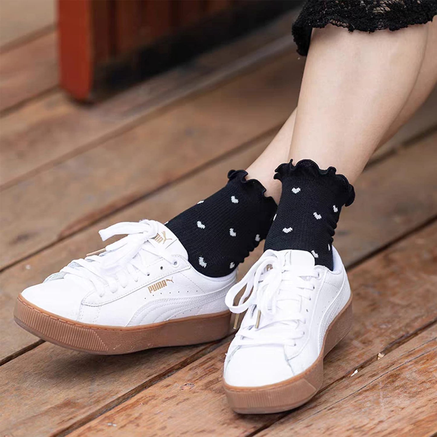 Women's Socks,Ruffle Ankle Socks Comfort Cool Thin Cotton Kawaii Mary Jane Hearts Pattern Cute Frilly Socks For Women