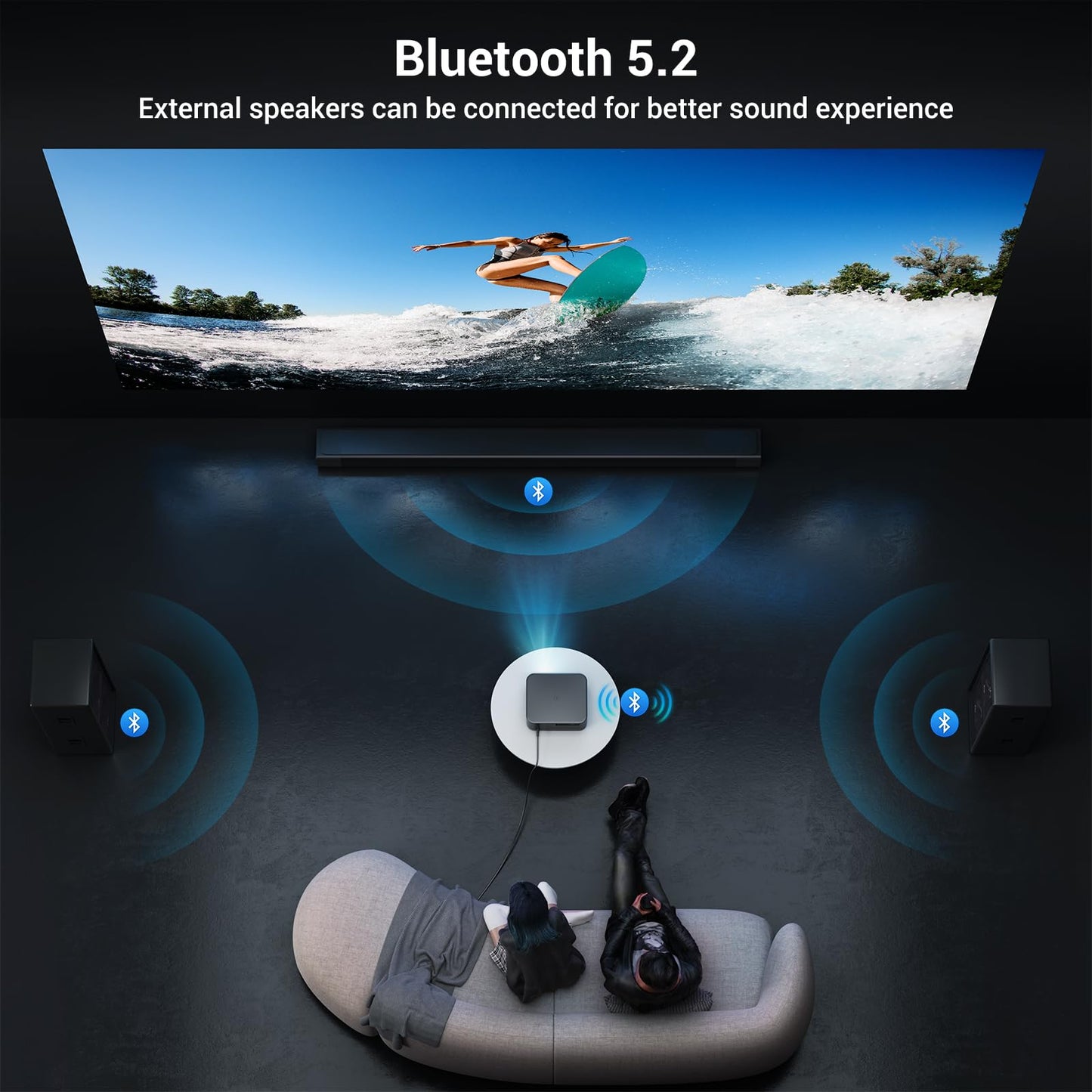 1500 ANSI 4K Full HD Projector with WiFi and Bluetooth, HAPPRUN Movie Home Theater with Auto Focus, 300'' Display for Indoor/Outdoor, Smart Proyector Compatible with Phone/TV Stick/PC/PS5