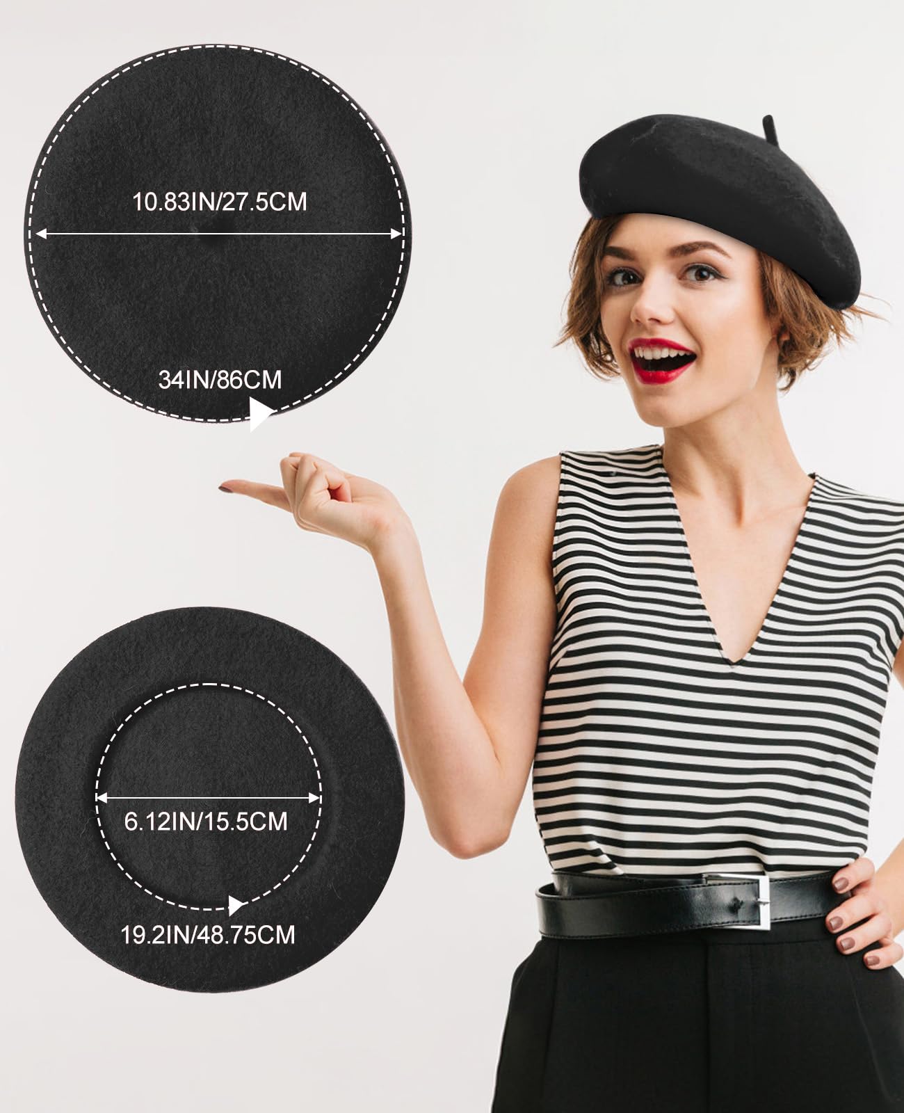 Wool Berets for Women - Classic French Beret Hats for Women and Kids, Solid Color Artist Style - Black Beret