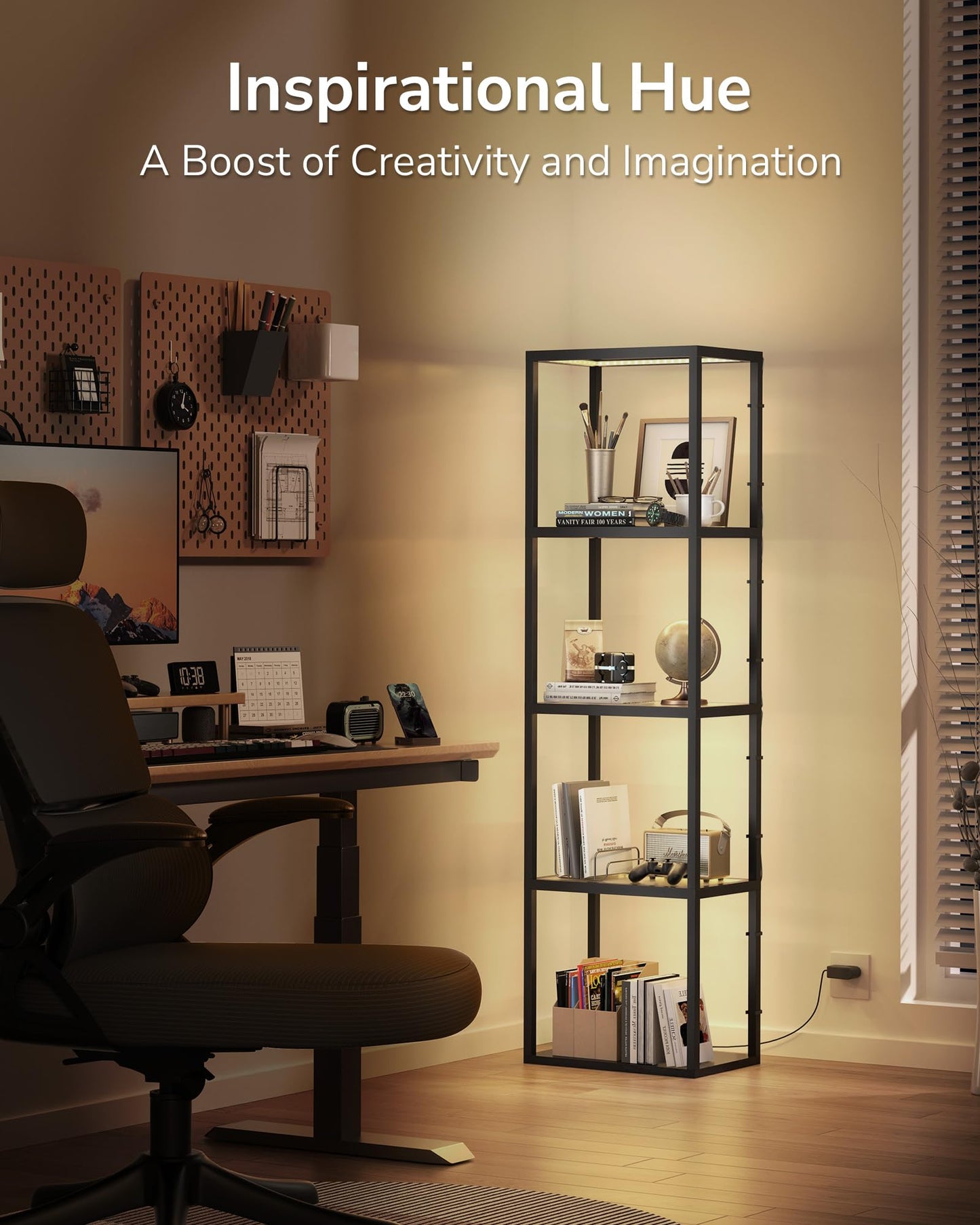 66" Luxury 4-Side Lighted Dimmable LED Glass Display Shelf, 4-Tier Curio Cabinet with Remote/APP Control, Music Sync, Display Cases for Collectibles, Floor Lamp with Shelves for Home Bedroom Decor