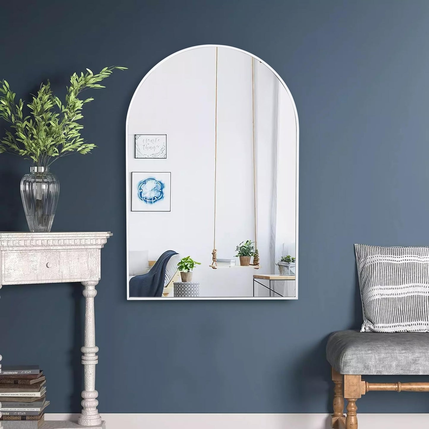 White Arched Bathroom Mirror 20x30 Inch, Wall Mounted Mirrors with Tempered Glass for Bathroom, Bedroom, Living Room or Entryway
