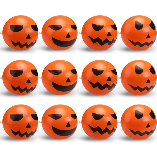 Wettarn 12 Pcs Halloween Pumpkin Beach Balls - Inflatable Plastic Jack O Lantern Party Decoration - Blow up Props for Carnival Prizes