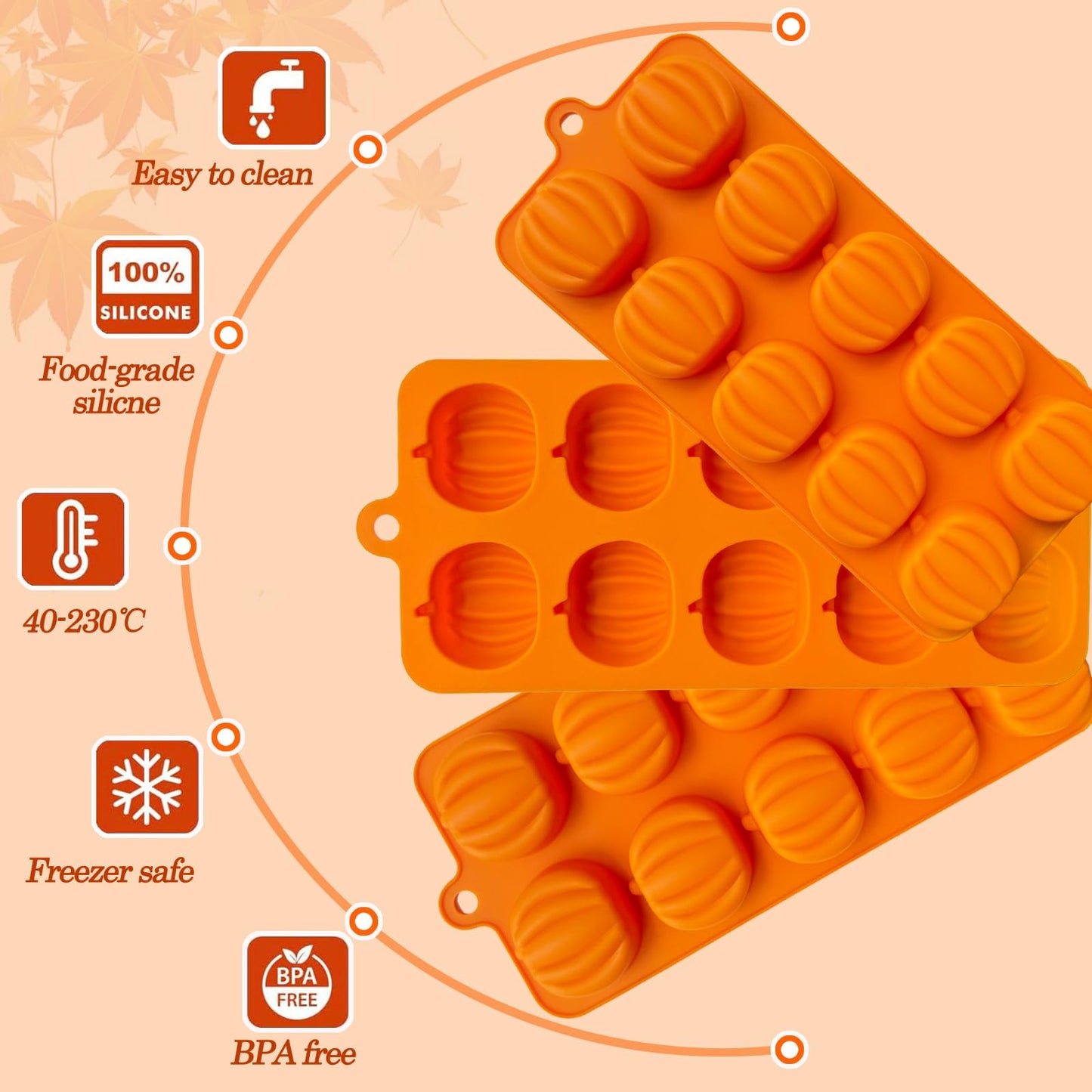 3Pack Pumpkin Chocolate Mold.Fall Silicone Candy Mold Pumpkin Ice Cube Molds Thanksging Baking Molds for Jello Soap Candle Cake Cupcake Decoraion