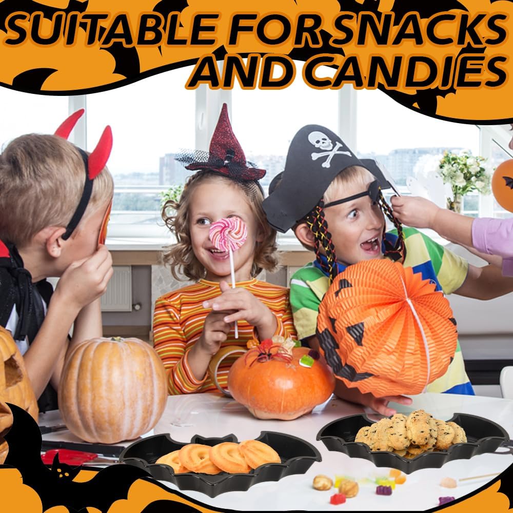 3 Pcs Halloween Bat Plates Plastic Bat Plates Black Halloween Party Supplies Halloween Snack Candy Dessert Plates for Halloween Party Birthday Party Table Decoration