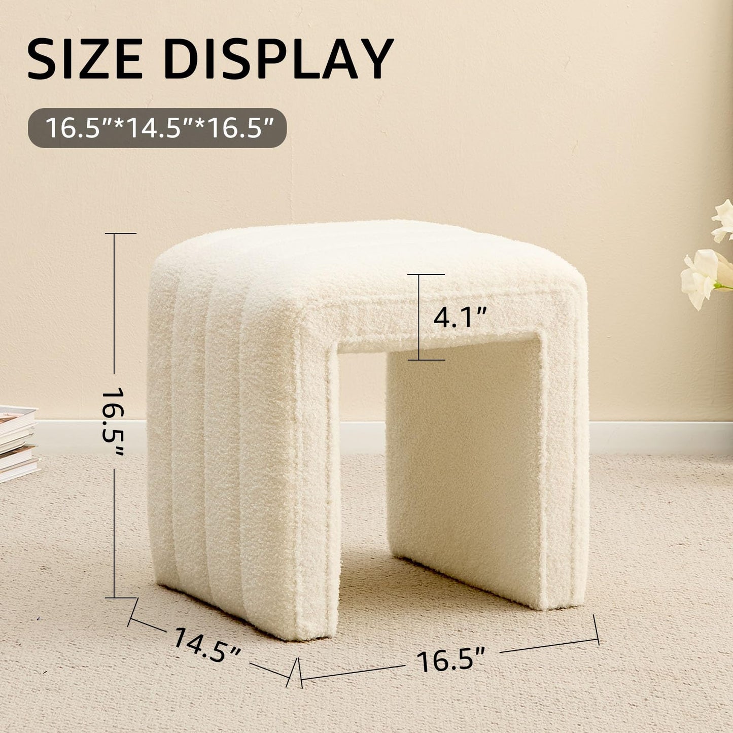 Wimarsbon Vanity Stool Chair, Modern Teddy Velvet Ottoman Footrest, Sofa Bench Footstool Extra Seat, Home Decor for Makeup Room, Living Room, Entryway, Office (White)