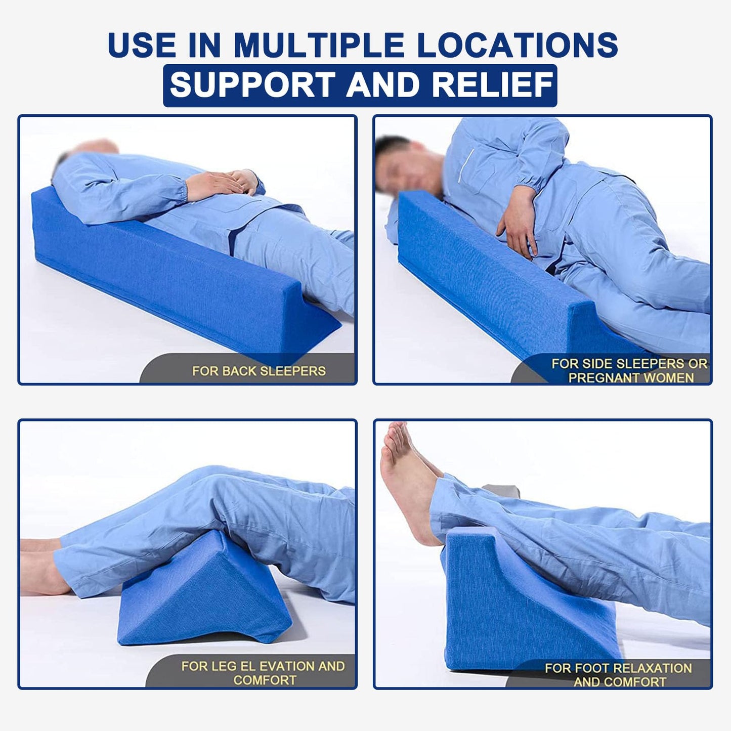 34in Bed Wedges & Body Positioners, 30 Degree Wedge Pillow for Side Sleeping/After Surgery, Triangle Foam Bed Wedge Pillow with Blue Machine Washable Cover, for Pregnancy, Back, Leg Pain Relief