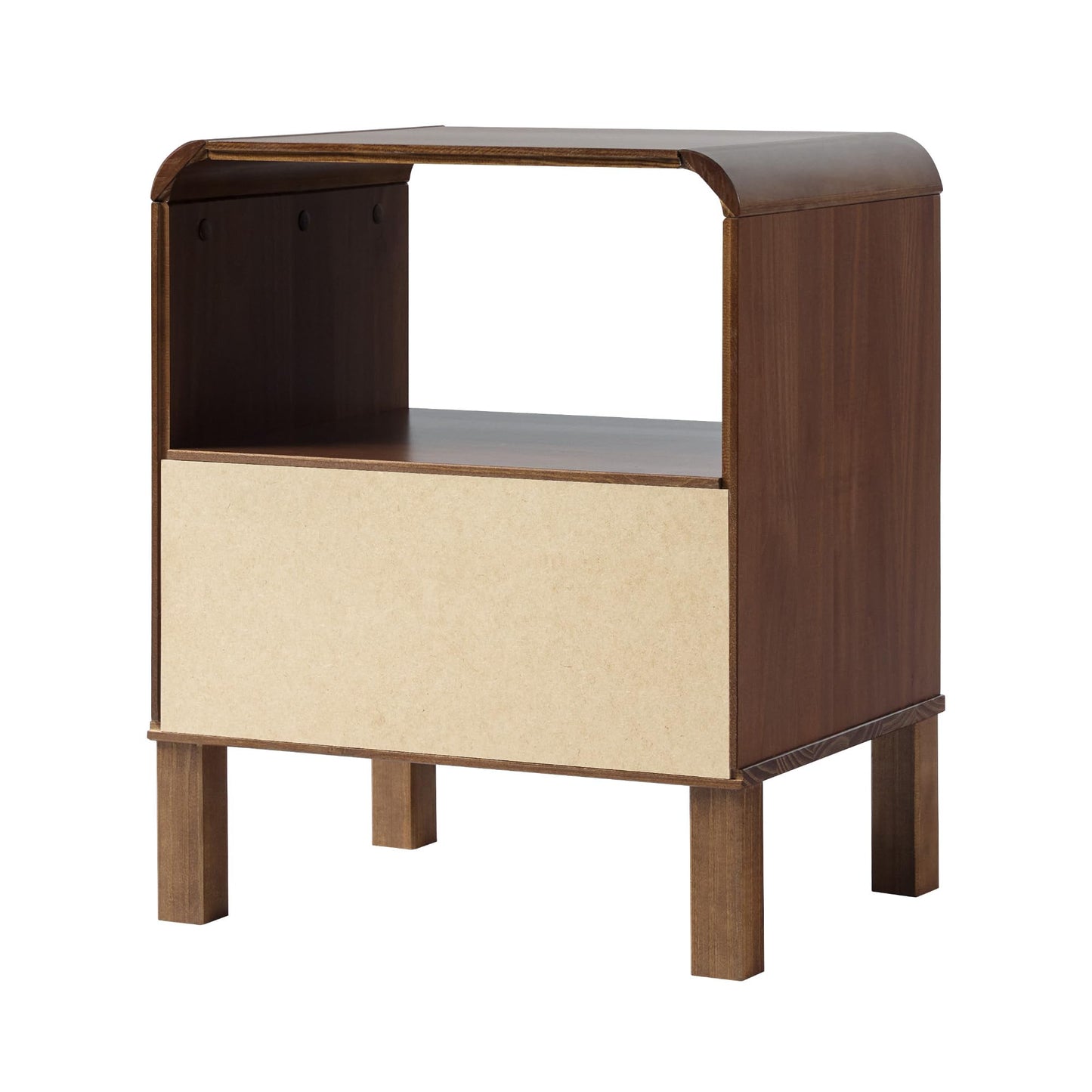 Walker Edison Modern Curved-Top Solid Wood 1-Drawer Nightstand with Open Cubby, 24 Inch, Brown