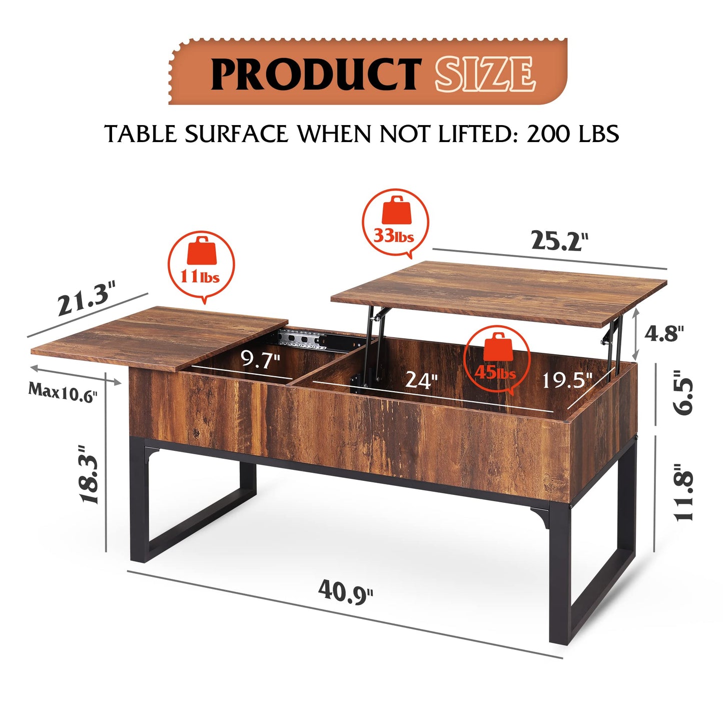 WLIVE Lift Top Coffee Table with Storage, 40.9" Coffee Table with Lifting Top & Sliding Cover, Wood Modern Center Table with 2 Hidden Compartment for Living Room, Retro Brown