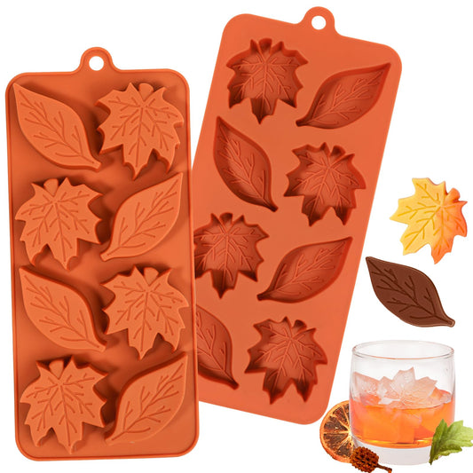 Webake Leaf Silicone Mold with 2 Different Shapes, 8-Cavity Maple Leaf Molds for Chocolate, Ice Cube, Soap, Cupcake, Perfect for Thanksgiving, Fall Harvest Party, Pack of 2