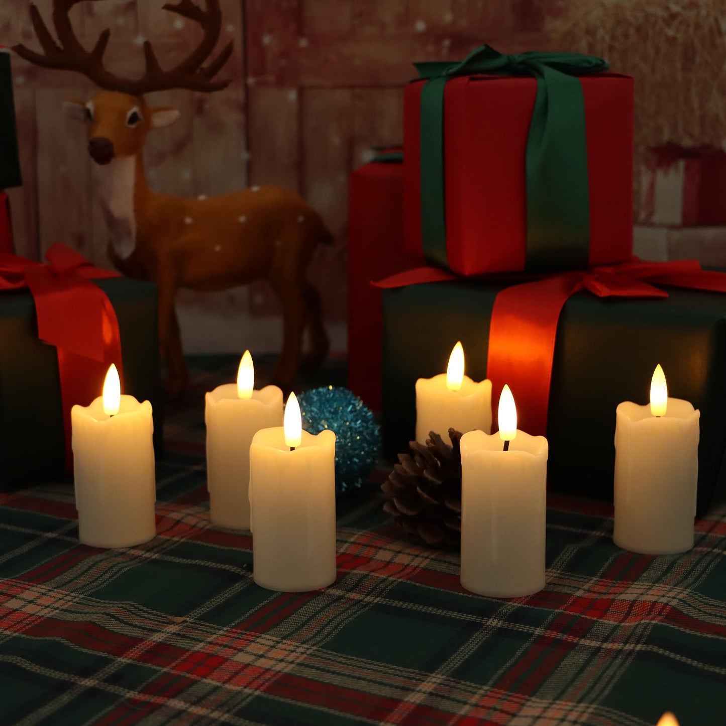 6 Pack Flameless Votive Candles with Timer(5 Hour) 1.5”x3.5” Realistic Black Wick Battery Operated Candles Dripping Fake LED Tealights for Halloween Christmas Wedding Party Holiday Decoration
