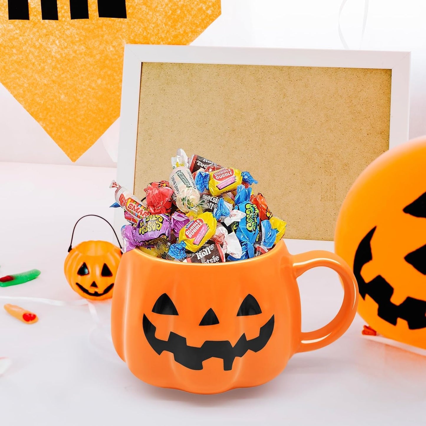 12 oz Halloween Pumpkin Mug Decorations, Happy Halloween Pattern Mug Ceramic Cute Pumpkin Coffee Cup Halloween Birthday Tabletop Drinkware Gifts for Adults Kids Women (Black face)