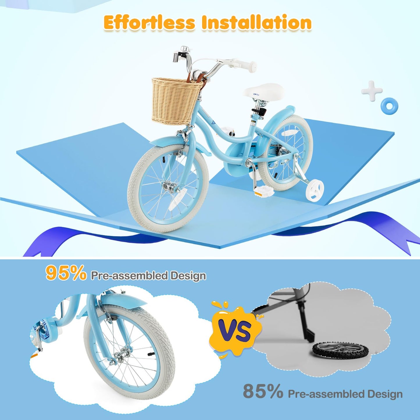 BABY JOY Kids Bike, 16 Inch Kids Bicycles for 4-7 Years Old Children with Training Wheels, Adjustable Height, Handbrake & Coaster Brake, Boys Girls Bike (Blue)