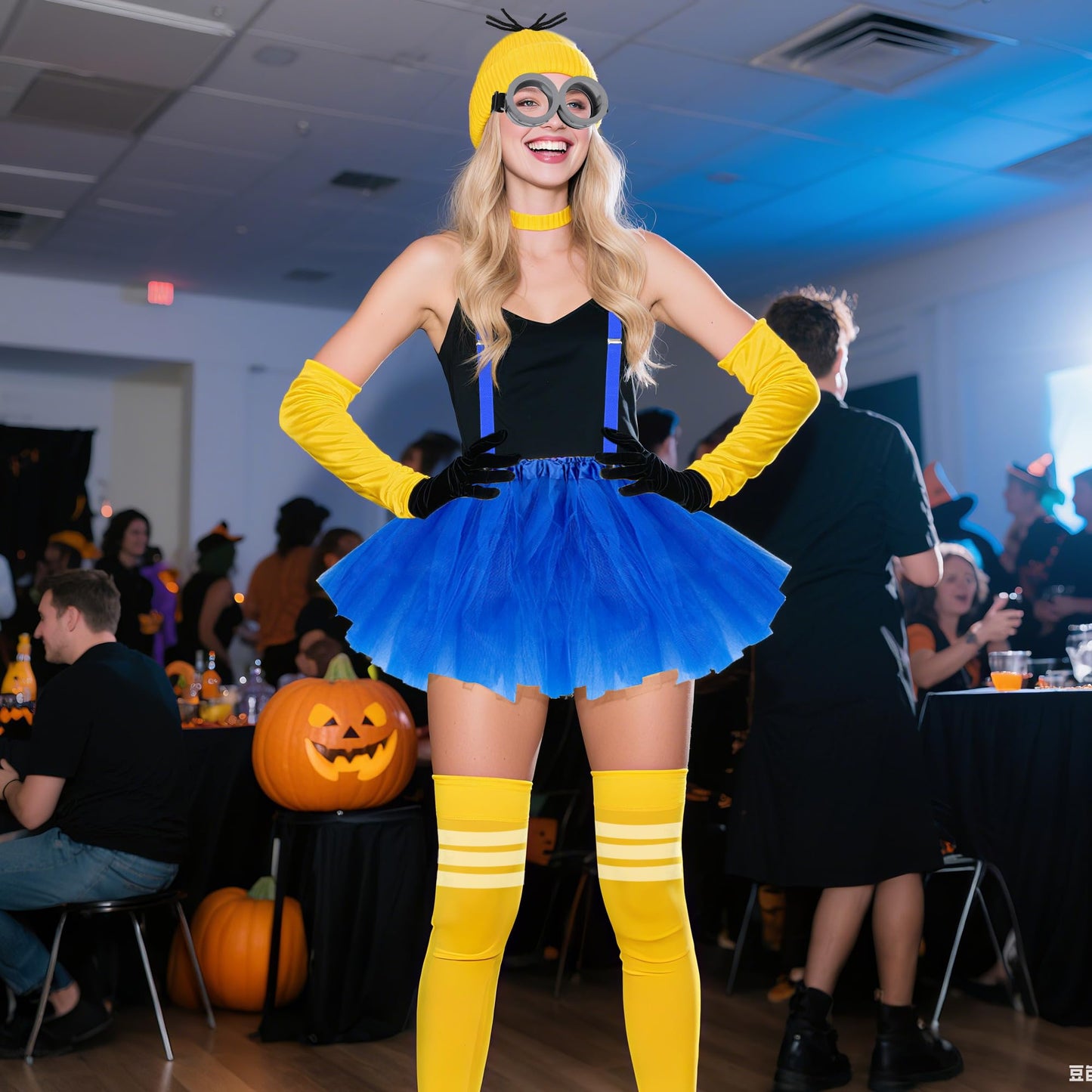 12pcs Halloween Costume Accessories for Adult Couples/Friends/Sisters, Fun Dress-Up Props for Cosplay & Party Outfits, Goggles/Yellow Beanie/Tutu Skirt/Suspenders/Gloves/Socks for Teens Girls Adults