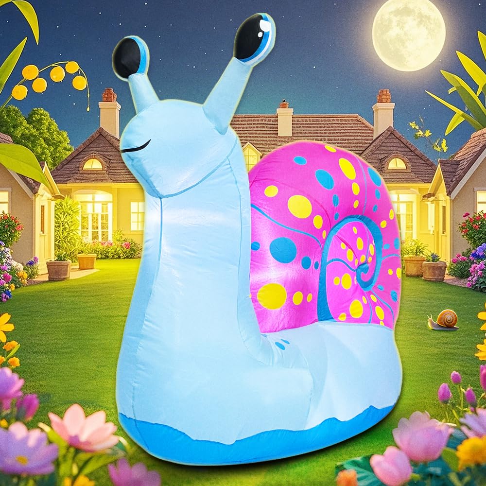 5 FT Snail Inflatable Decoration, Spring Inflatable Blow Up Animal Decorations Built LED Lights for Outdoor Yard Farm Lawn Holiday Garden Birthday Party