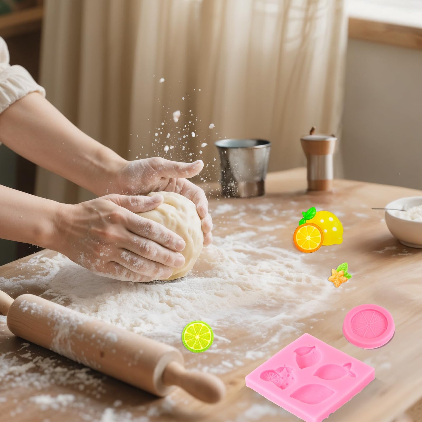 4Pcs Lemon Fondant Mold Lemon Cookie Dessert with Leaves Candy Chocolate Mold Silicone Summer Fruit Snack Molds for Cupcake Topper Cake Decoration Candy Sugar Craft Gum Paste Baking Dessert Clay Resin