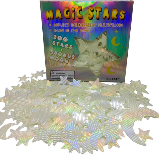 WEINAHY 3D Magic Stars - Display Holographic Colors Under Light Source and Glow in The Dark After Absorb Light Source, Glow in The Dark Stars for Ceiling, Decorate Wall or Ceiling