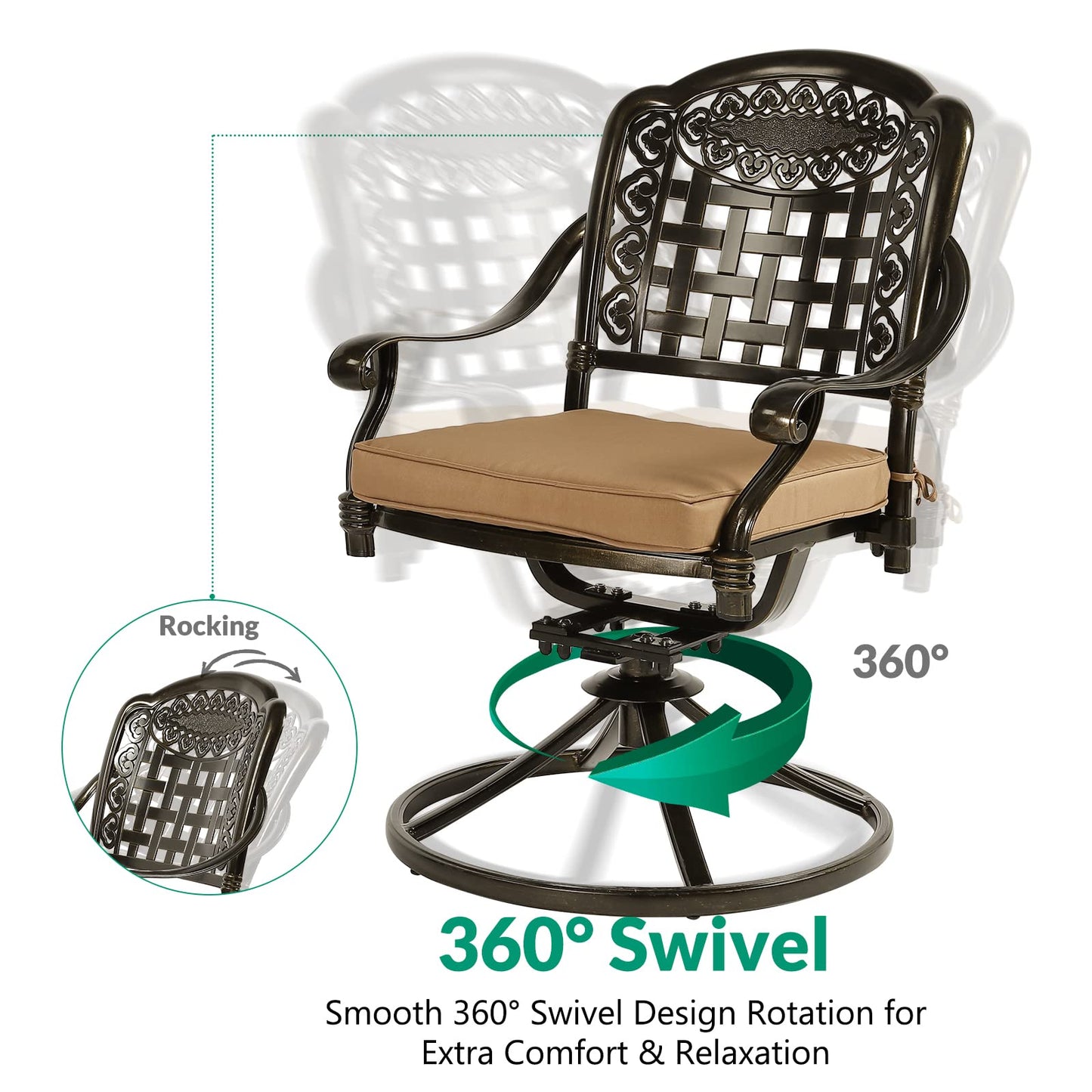 VIVIJASON 3-Piece Patio Bistro Set, Outdoor All-Weather Cast Aluminum Furniture Dining Set, Include 2 Swivel Chairs and 31" Round Table w/Umbrella Hole for Balcony, Lawn, Garden, Antique Bronze