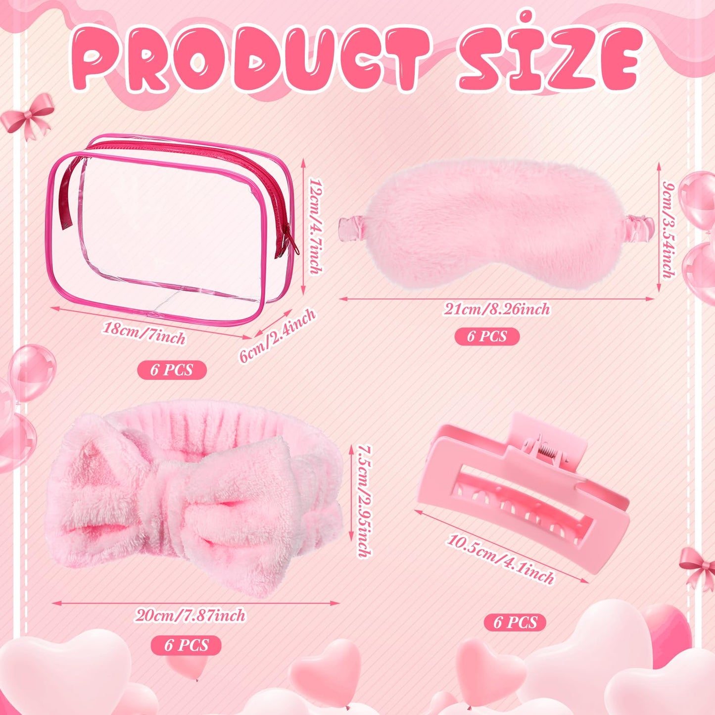 Wavyknot 30 Pcs Pink Spa Party Favors for Women Sleepover Party Supplies 6 Pink Bow Hairbands 6 Eye Masks 6 Hair Clips 6 Clear Cosmetic Bags 6 Glitter Cups for Spa Birthday Bachelorette Slumber Gifts