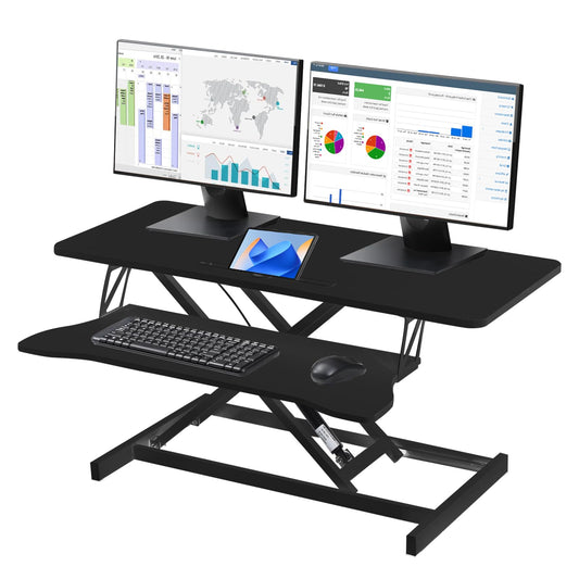 37 Inch Standing Desk Converter - Manual Pneumatic Spring, Two Monitor Stable Standing Desk Converter, 5.9” to 18.8” Height Adjustable Laptop Workstation with Keyboard Tray for Home, Company(Black)
