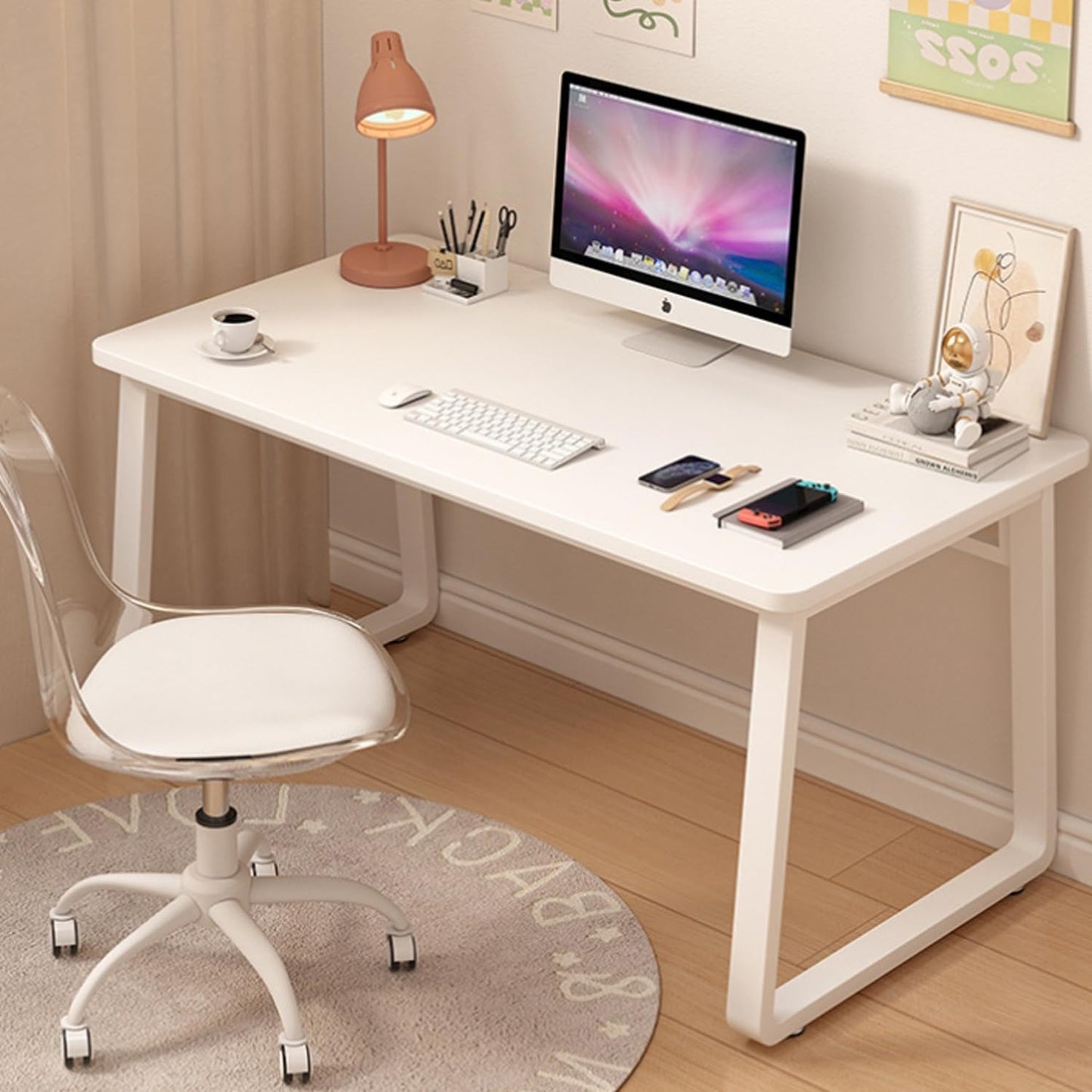 XUEGW Computer Desk Modern Simple Style Desk for Home Office, 39.3 inch White Small Writing Table Study Corner Work Desk for Bedroom