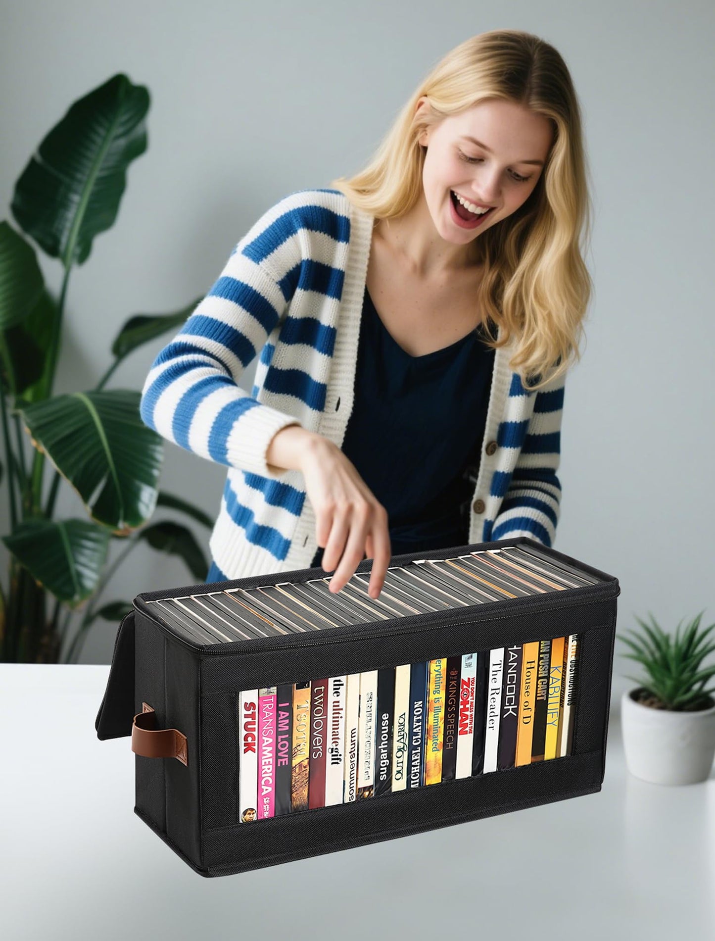 Wanapure DVD Storage Box - 4 Pack DVD Case Holder with Zip Lid, Media Storage Case for DVDs, CDs, Video Game Disks,Blu Ray Disc,DVD Organizer with Clear Window for Easy Access To Your Collection