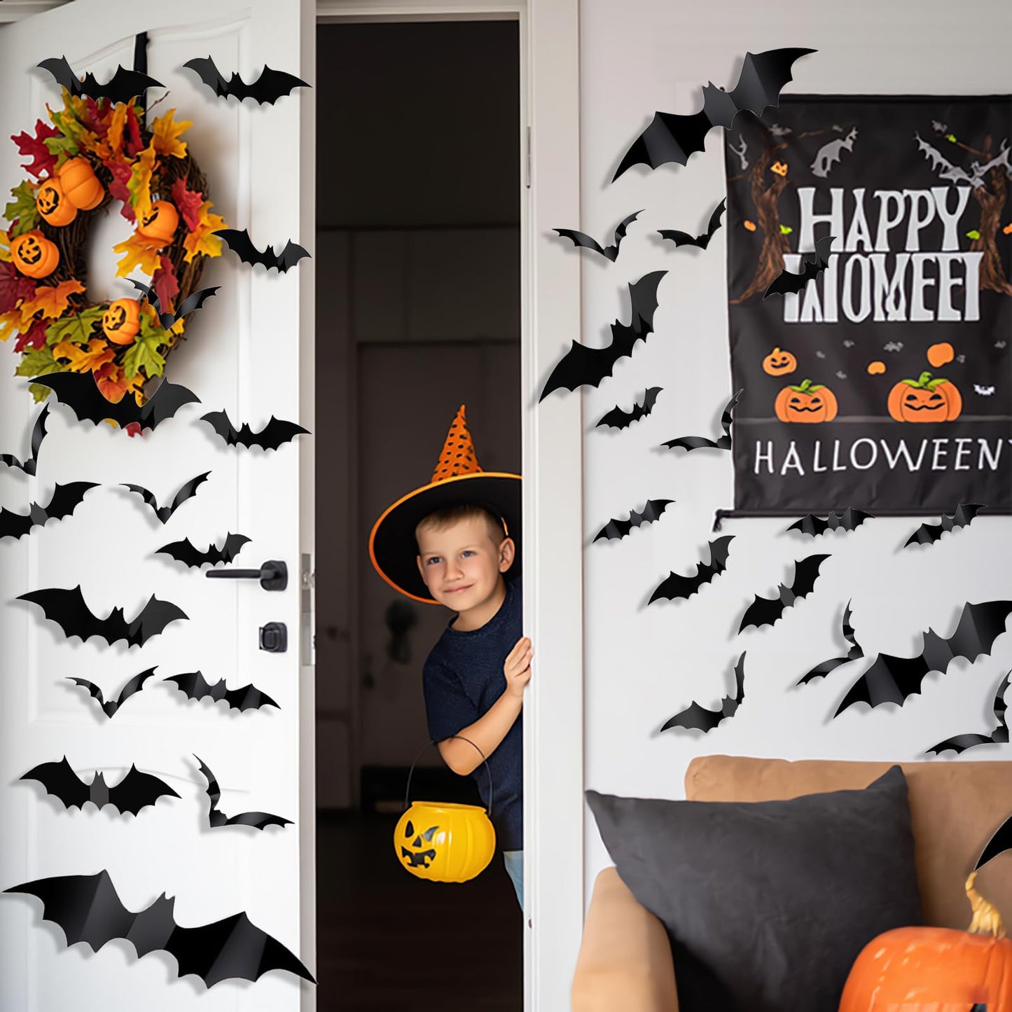 70Pcs Halloween Bats Decoration 3D Bats for Halloween Wall Decoration Indoor Window Decal Halloweens Home Party Decoration Supplies