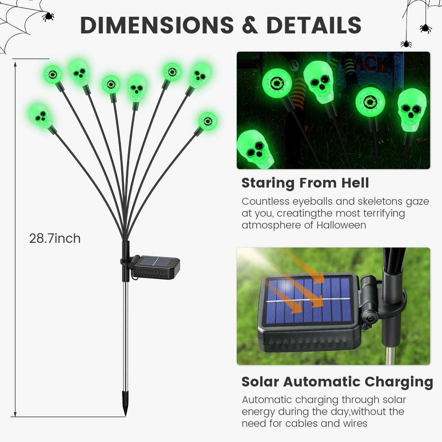 FENSAN Solar Halloween Lights Outdoor,Halloween Decorations Outdoor, Scary Halloween Eyeball Lights,4PACKS 32LED,IP65 Waterproof,Halloween Decor for Garden/Yard/Patio/Lawn/Pathway(Green)