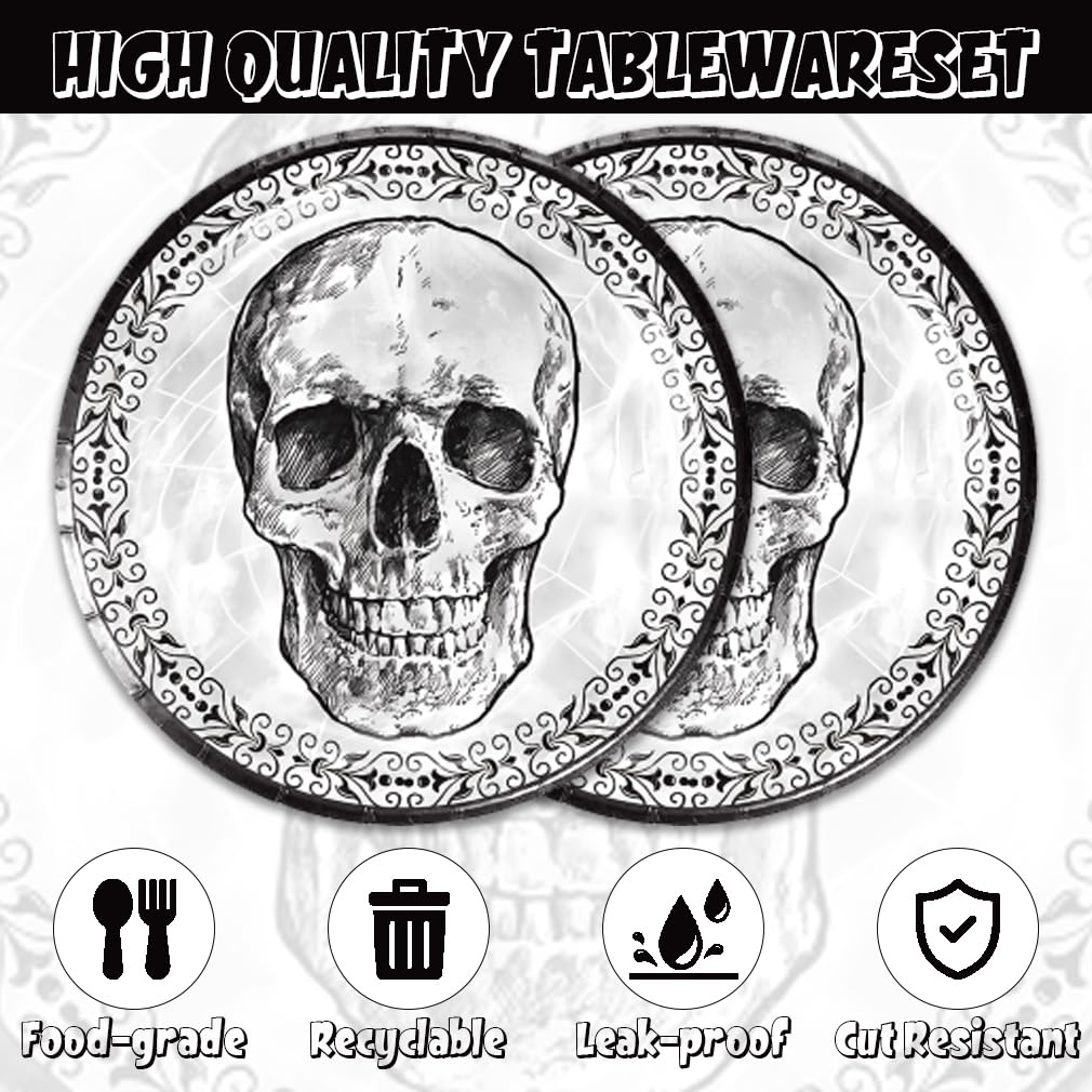 40Pcs Skull Party Supplies 20 Plates + 20 Napkin Halloween Birthday Party Decorations (Halloween Skull)