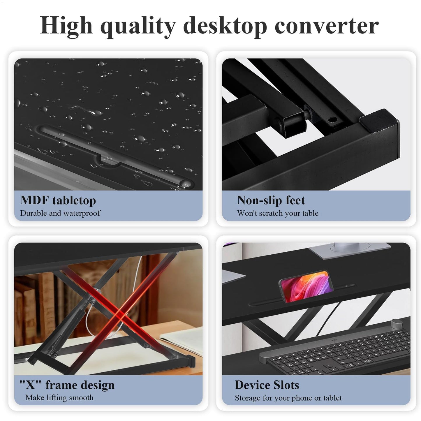 37 Inch Standing Desk Converter - Manual Pneumatic Spring, Two Monitor Stable Standing Desk Converter, 5.9” to 18.8” Height Adjustable Laptop Workstation with Keyboard Tray for Home, Company(Black)