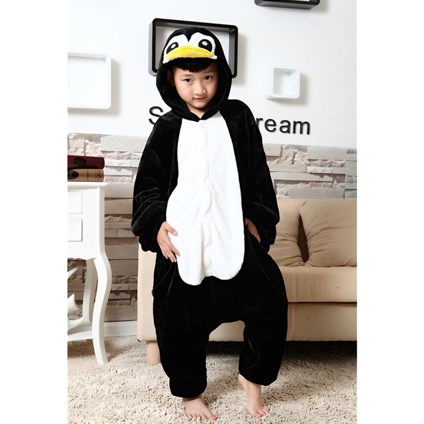 WAFUNNE Kids Penguin Costume Cosplay Halloween Animal Onesie for Boys Girls Child Penguin 120