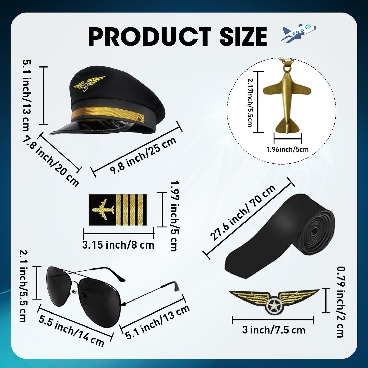 11 Pcs/2 Set Airline Pilot Captain Costumes Flight Attendant Accessories with Hat Sunglasses Scarf for Adult Dress Up Halloween Cosplay Party