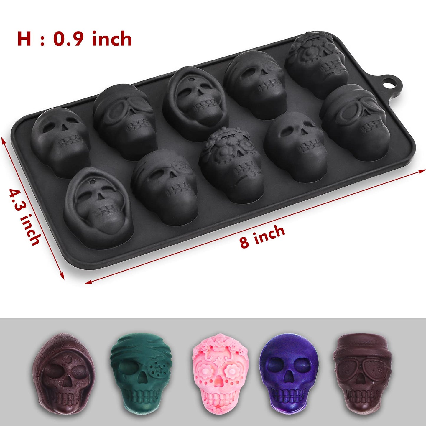 Webake Skull Chocolate Mold with 5 Different Shapes, Silicone Skeleton Mold for Halloween Chocolate, Candy, Jello, Ice, Cube, Treats, Pack of 2