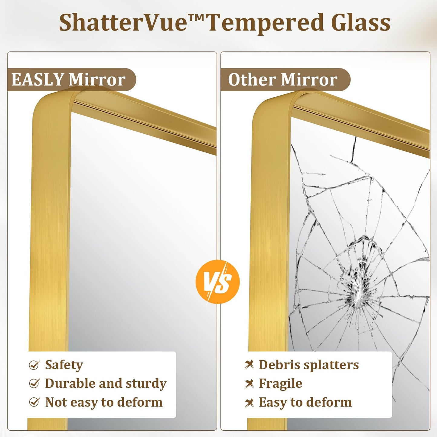 30"x 30" Gold Bathroom Mirror - Aluminum Framed Wall Mirror, Bathroom Wall Mounted Vanity Mirror, Modern Bathroom Mirror, Bedroom, Living Room Wall Mirror, Hang Horizontally or Vertically