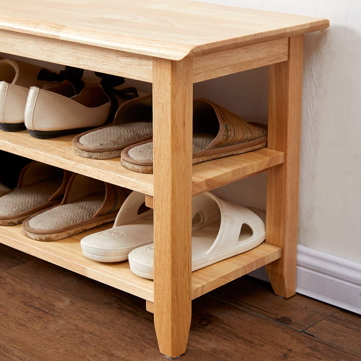 XKZG Storage Bench Wooden Shoe Rack Bench Simple Style Wood Entryway Bench (Natural,39.4")