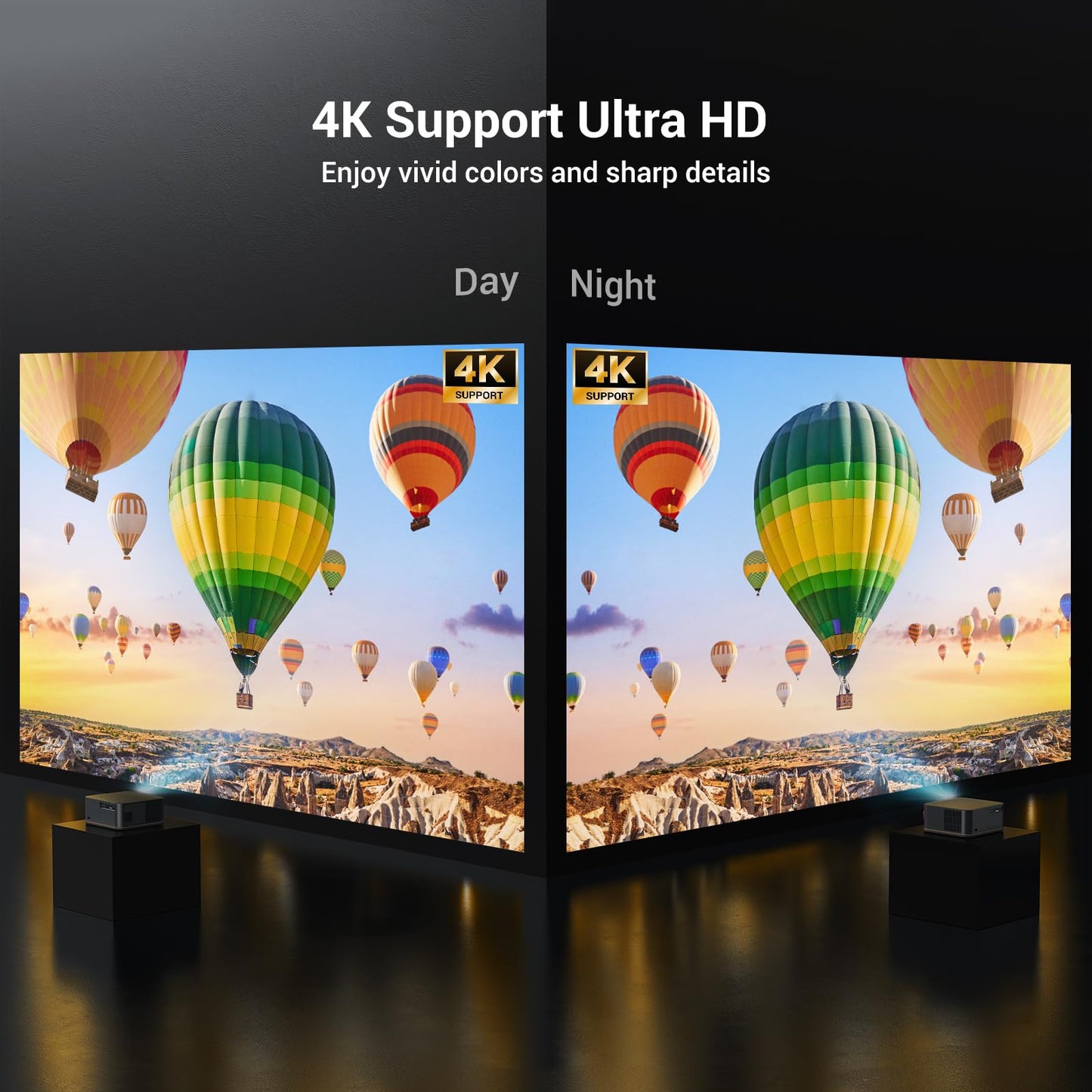1500 ANSI 4K Full HD Projector with WiFi and Bluetooth, HAPPRUN Movie Home Theater with Auto Focus, 300'' Display for Indoor/Outdoor, Smart Proyector Compatible with Phone/TV Stick/PC/PS5