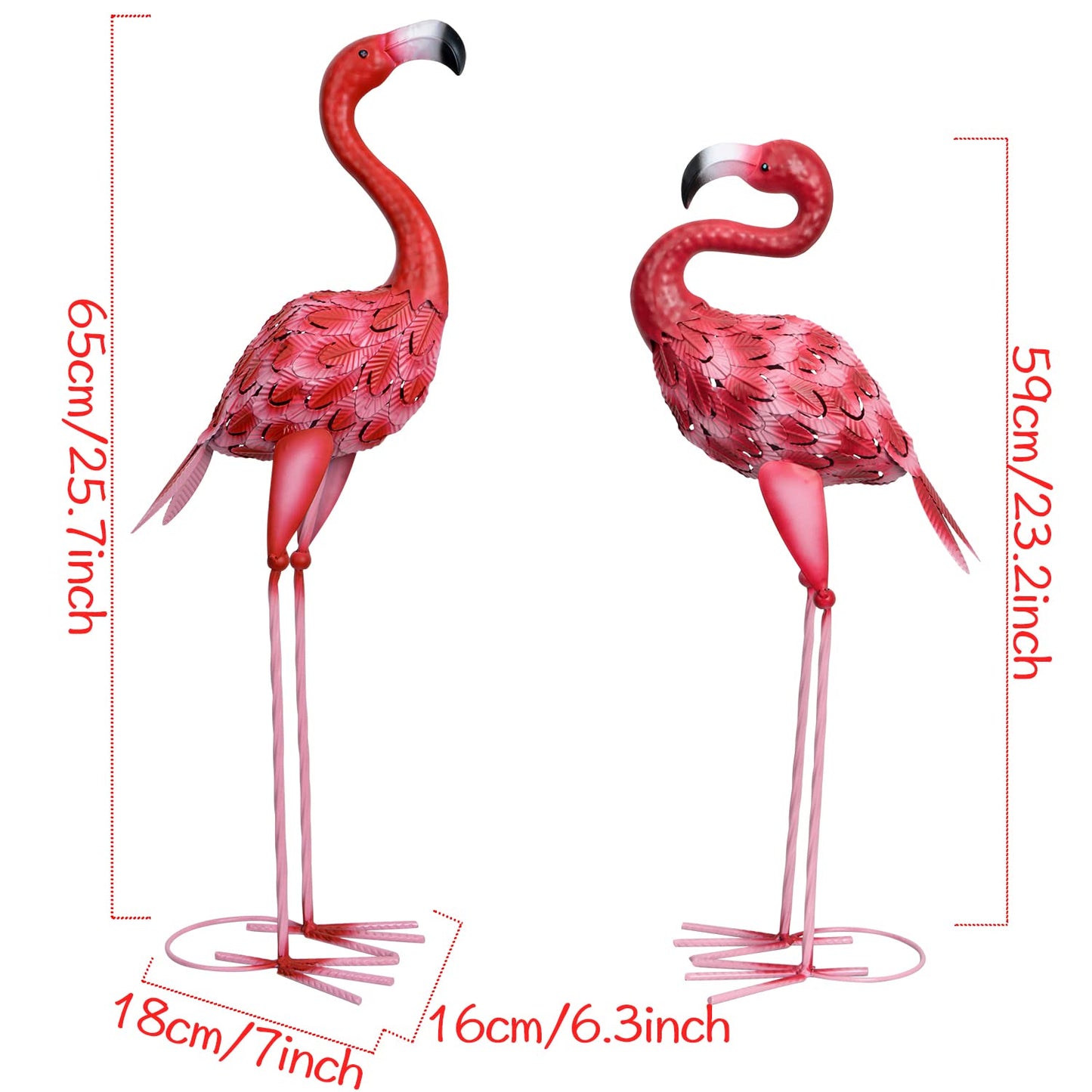 XONOR Metal Flamingo Garden Statues Red Flamingo Yard Art Outdoor Sculptures for Home Patio Lawn Backyard Décor, Set of 2