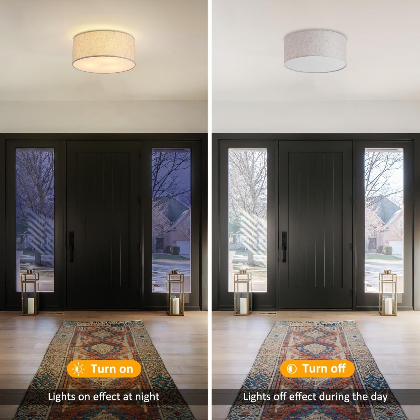 12.6" Modern Close to Ceiling Light with Linen Fabric Drum Shade,3-Light Semi Flush Mount Ceiling Light Fixture,Drum Light Fixtures Ceiling Mount for Kitchen, Bedroom, Bathroom, Living Room, Hallway