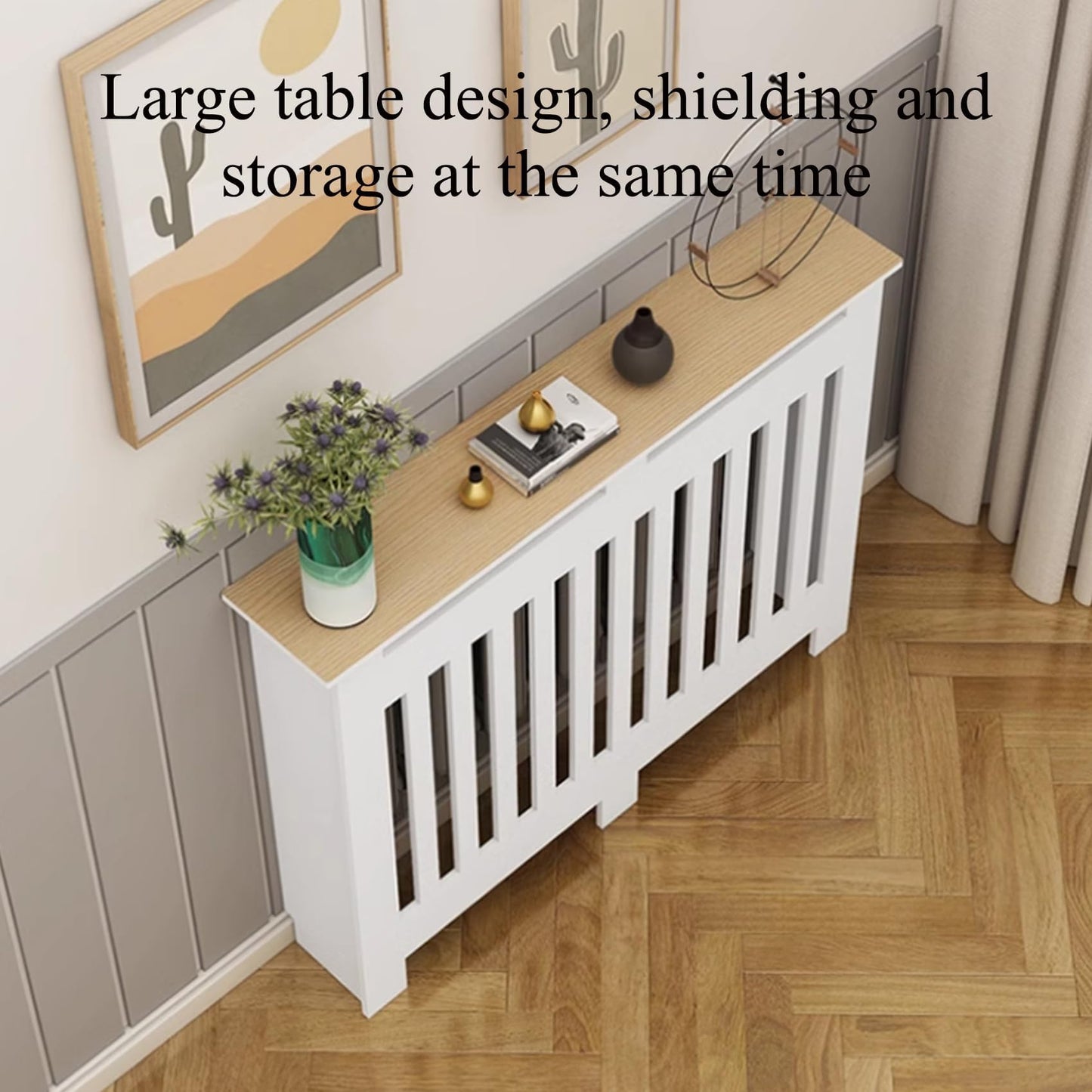 White Modern Wall Cabinet, Modern Radiator Cover, Vertical Slatted Grill Cabinet Shelf, Radiator Cover Heating Forcert for Office, Living Room, Bedroom, Hallway (100 * 90 * 25cm/39.4 * 35.4 * 9.8in)