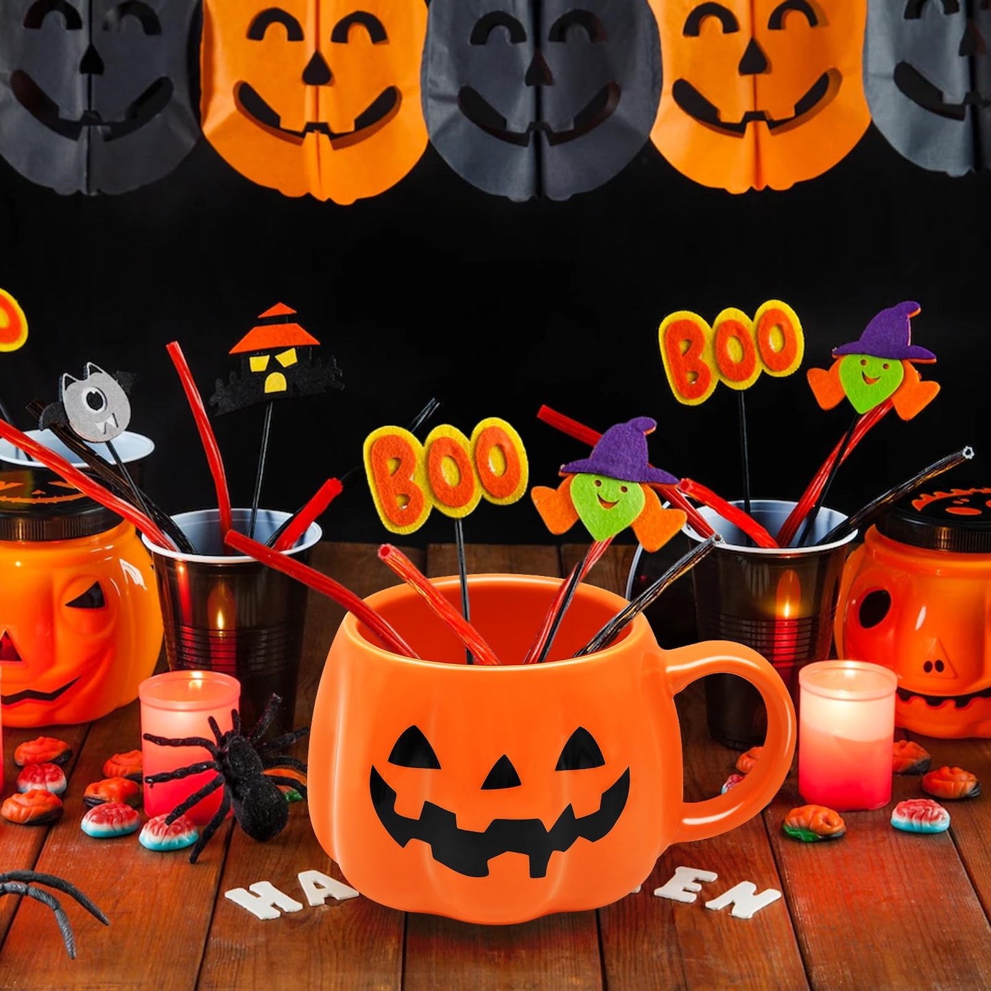 12 oz Halloween Pumpkin Mug Decorations, Happy Halloween Pattern Mug Ceramic Cute Pumpkin Coffee Cup Halloween Birthday Tabletop Drinkware Gifts for Adults Kids Women (Black face)