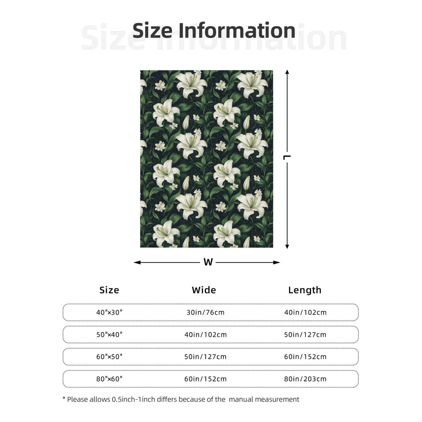 White Lily Leaves Print Throw Blanket for Couch Sofa Bed, Super Soft Lightweight Cozy Fuzzy Warm Flannel Plush Throw Blanket 80"x60" - All Season Use