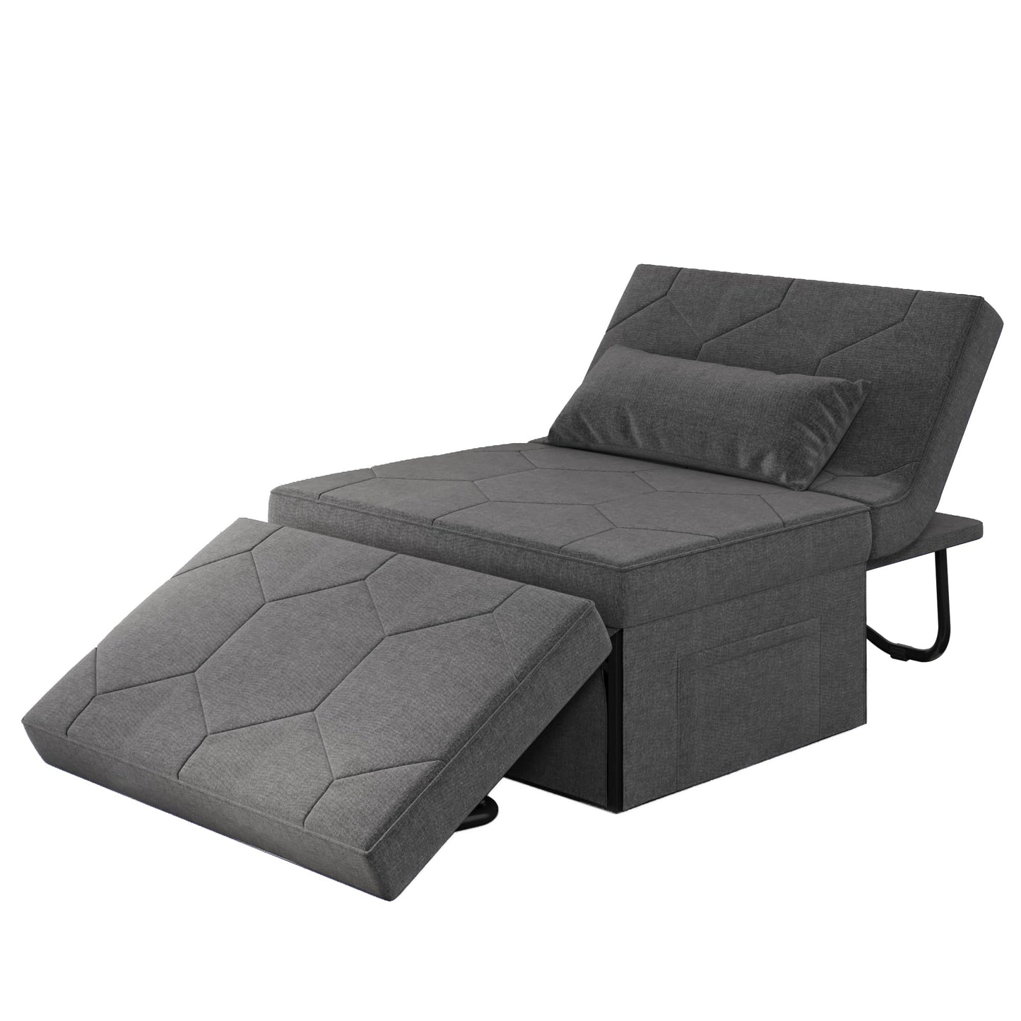 4 in 1 Sleeper Chair, Convertible Sleeper Sofa with Ottoman, Ottoman Bed for Adults, Sofa Bed with Adjustable Backrest for Living Room Apartment Office, Dark Grey
