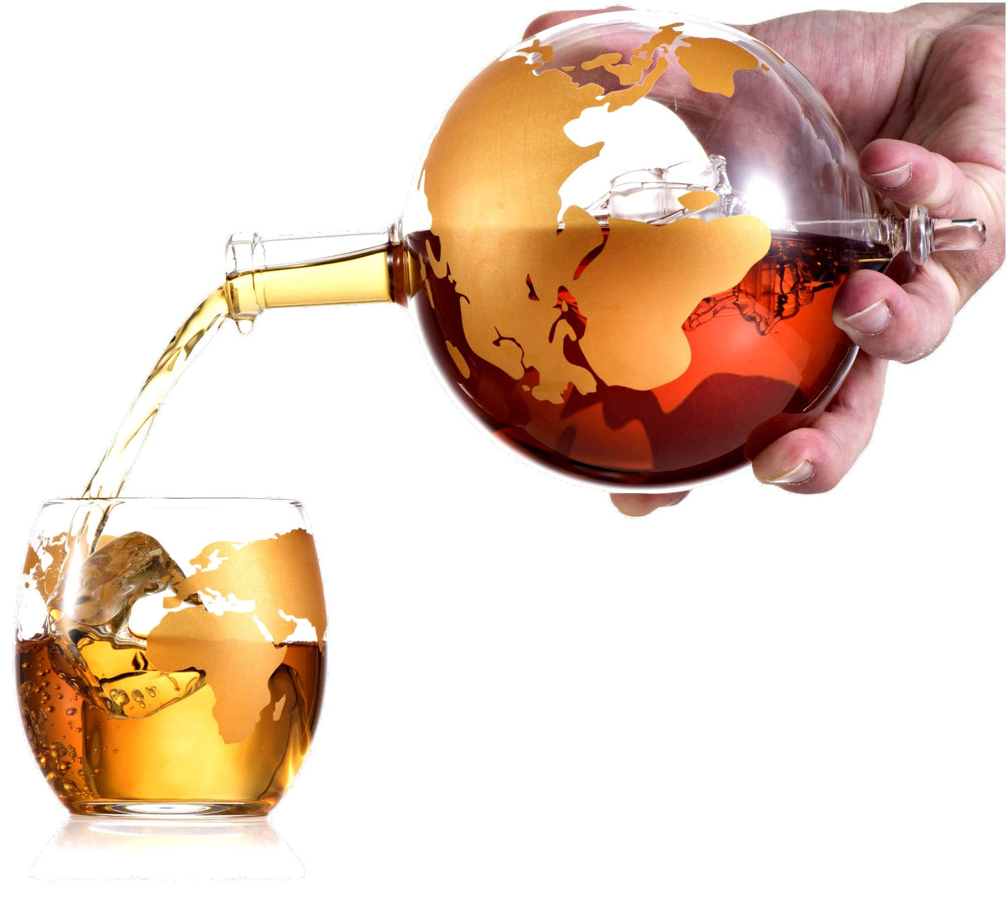 Whiskey Decanter Globe Gift Set - Rich Base Tray - Gold Whiskey Dispenser Airtight Stopper for Wine, Bourbon, Brandy, Juice, Water - Decanter Sets For Men Christmas Gifts for Dad Boyfriend Husband Him