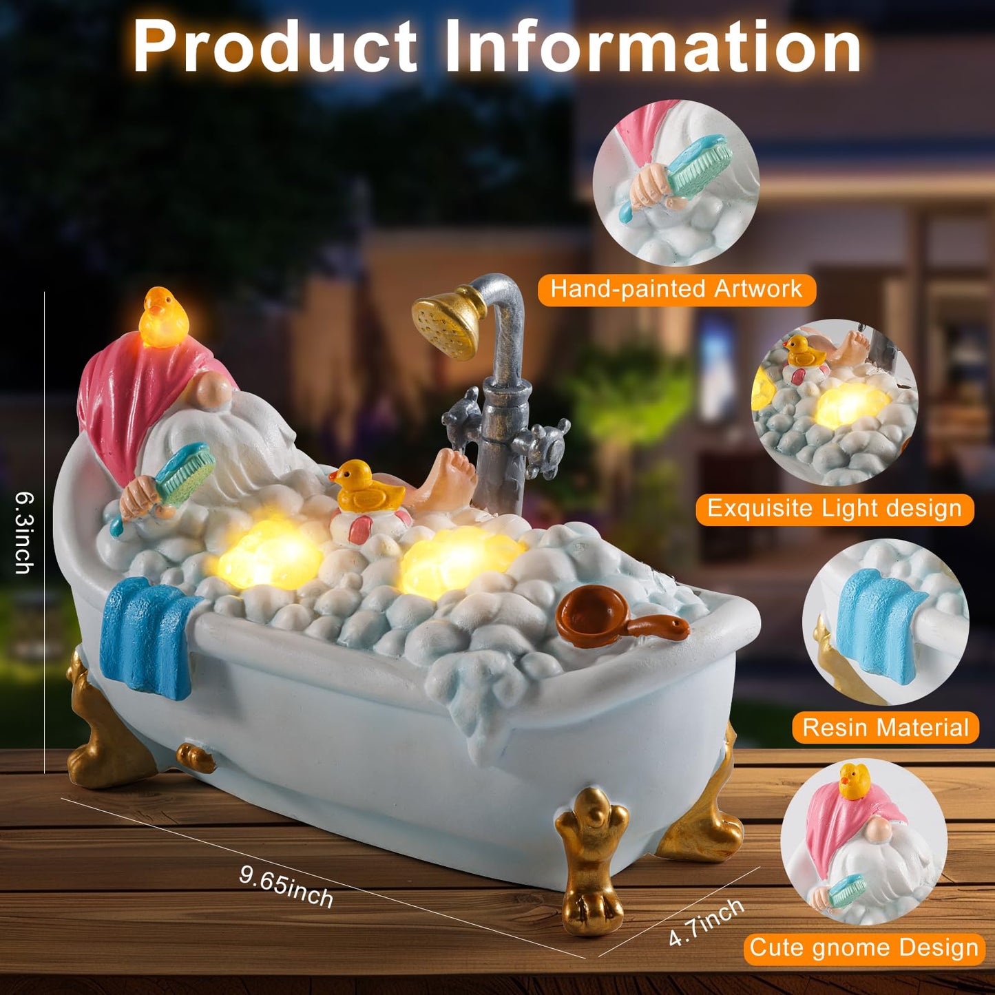 WINTS Solar Garden Gnome, Resin Bathing Gnome Outdoor Decorations with Cute Solar Lights for Lawn,Yard,Garden,Funny Gnome Gifts for Women,Birthday