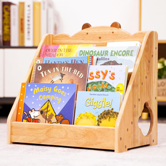 Woodtoe Montessori Bookshelf for Kids, Natural Wood Bookcase with Chalkboard & Storage, Kid Magazine Rack Book Display Organizer, Classroom Bookshelves Kids Furniture Birthday for Boys Girls 3+